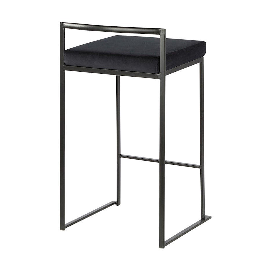 LumiSource Fuji Stackable Counter Stool Set of 2 | Contemporary Black Metal and Black Velvet | Kitchen Island & Dining Counter | Model B26-FUJIBKVBK2