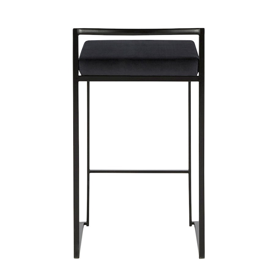 LumiSource Fuji Stackable Counter Stool Set of 2 | Contemporary Black Metal and Black Velvet | Kitchen Island & Dining Counter | Model B26-FUJIBKVBK2