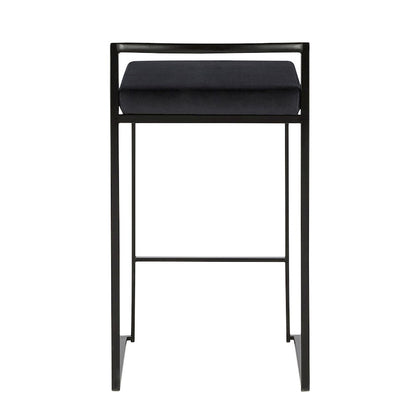 LumiSource Fuji Stackable Counter Stool Set of 2 | Contemporary Black Metal and Black Velvet | Kitchen Island & Dining Counter | Model B26-FUJIBKVBK2