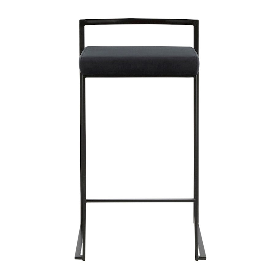 LumiSource Fuji Stackable Counter Stool Set of 2 | Contemporary Black Metal and Black Velvet | Kitchen Island & Dining Counter | Model B26-FUJIBKVBK2