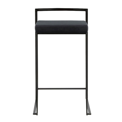 LumiSource Fuji Stackable Counter Stool Set of 2 | Contemporary Black Metal and Black Velvet | Kitchen Island & Dining Counter | Model B26-FUJIBKVBK2