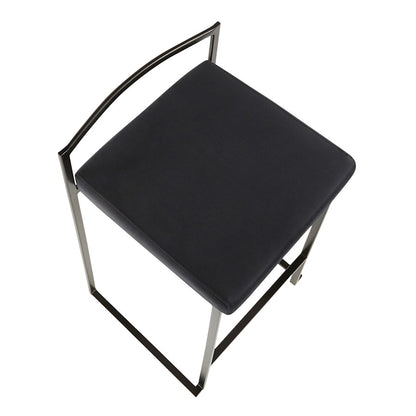 LumiSource Fuji Stackable Counter Stool Set of 2 | Contemporary Black Metal and Black Velvet | Kitchen Island & Dining Counter | Model B26-FUJIBKVBK2