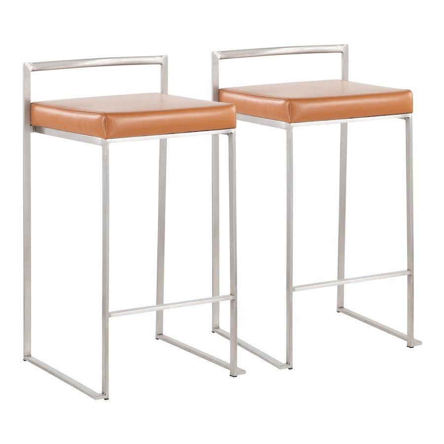 LumiSource Fuji Counter Stool Set/2 | Brushed Steel and Camel PU | Kitchen Island & Dining Room Seating | 16 x 17.5 x 31 in | Model B26-FUJICAM2