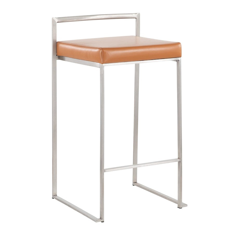 LumiSource Fuji Counter Stool Set/2 | Brushed Steel and Camel PU | Kitchen Island & Dining Room Seating | 16 x 17.5 x 31 in | Model B26-FUJICAM2