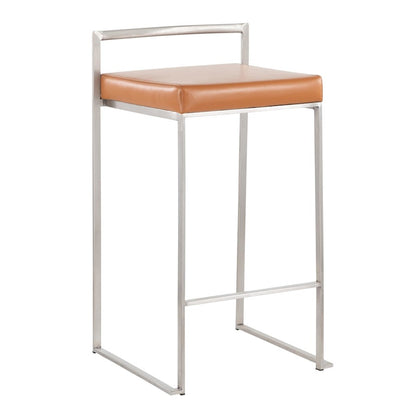 LumiSource Fuji Counter Stool Set/2 | Brushed Steel and Camel PU | Kitchen Island & Dining Room Seating | 16 x 17.5 x 31 in | Model B26-FUJICAM2