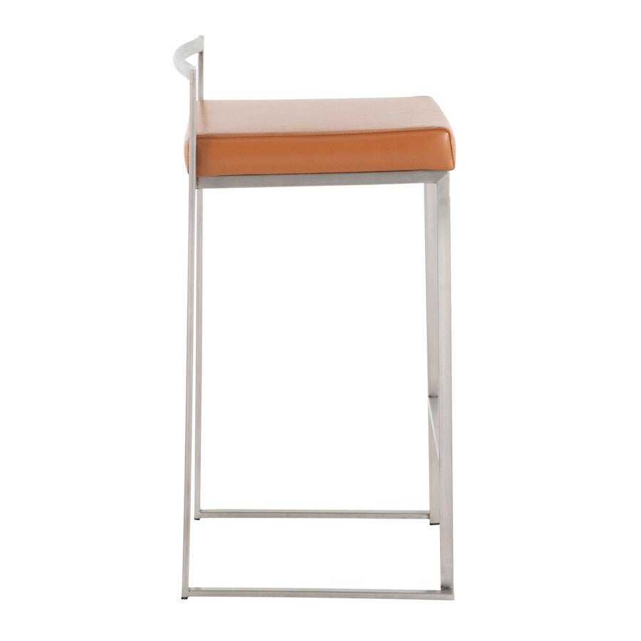 LumiSource Fuji Counter Stool Set/2 | Brushed Steel and Camel PU | Kitchen Island & Dining Room Seating | 16 x 17.5 x 31 in | Model B26-FUJICAM2