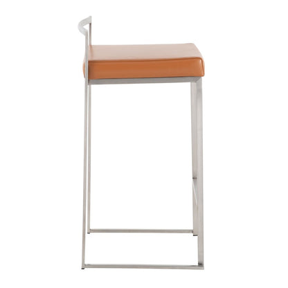 LumiSource Fuji Counter Stool Set/2 | Brushed Steel and Camel PU | Kitchen Island & Dining Room Seating | 16 x 17.5 x 31 in | Model B26-FUJICAM2