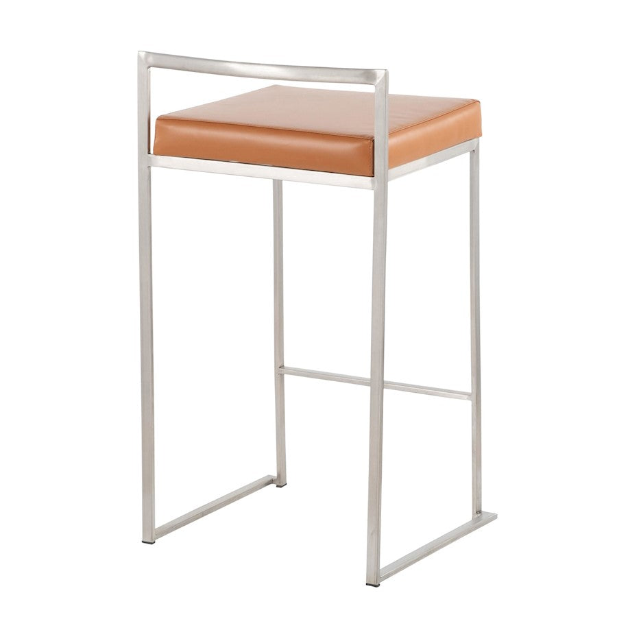 LumiSource Fuji Counter Stool Set/2 | Brushed Steel and Camel PU | Kitchen Island & Dining Room Seating | 16 x 17.5 x 31 in | Model B26-FUJICAM2