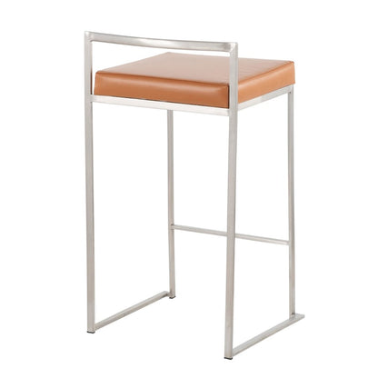 LumiSource Fuji Counter Stool Set/2 | Brushed Steel and Camel PU | Kitchen Island & Dining Room Seating | 16 x 17.5 x 31 in | Model B26-FUJICAM2
