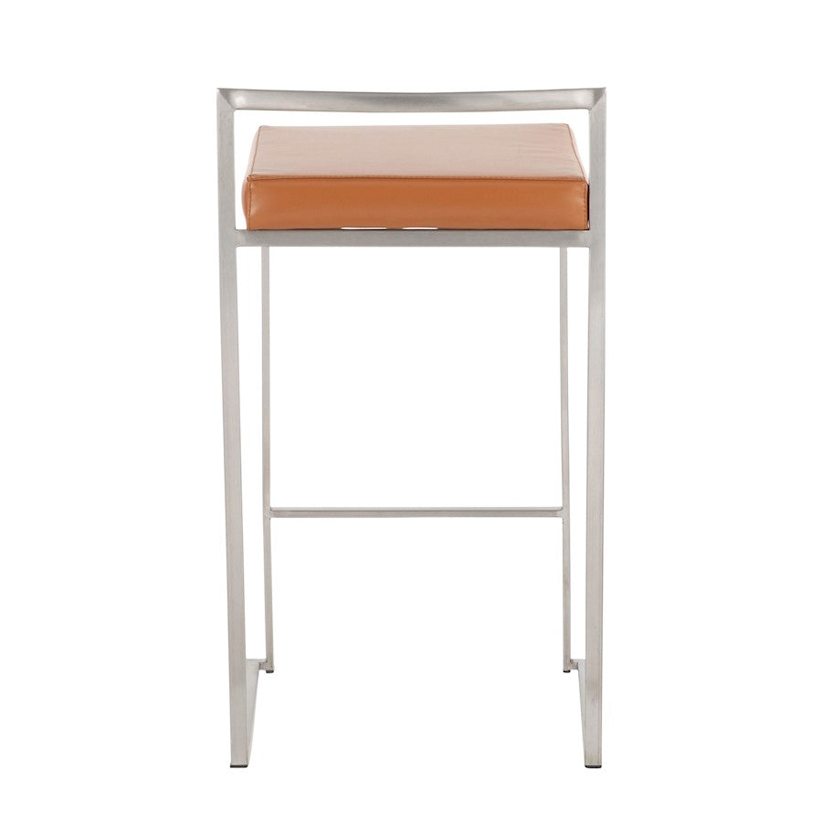 LumiSource Fuji Counter Stool Set/2 | Brushed Steel and Camel PU | Kitchen Island & Dining Room Seating | 16 x 17.5 x 31 in | Model B26-FUJICAM2