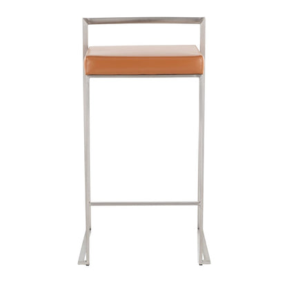LumiSource Fuji Counter Stool Set/2 | Brushed Steel and Camel PU | Kitchen Island & Dining Room Seating | 16 x 17.5 x 31 in | Model B26-FUJICAM2
