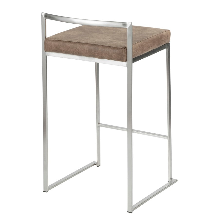 LumiSource Fuji Counter Stool Set/2 | Stainless Steel and Brown Cowboy Fabric | Kitchen Island & Dining Room Seating | Model B26-FUJIFBN2