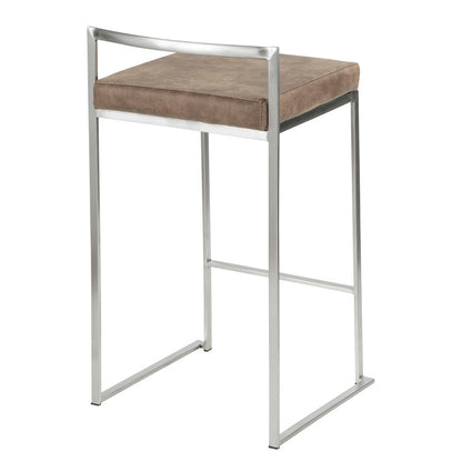 LumiSource Fuji Counter Stool Set/2 | Stainless Steel and Brown Cowboy Fabric | Kitchen Island & Dining Room Seating | Model B26-FUJIFBN2
