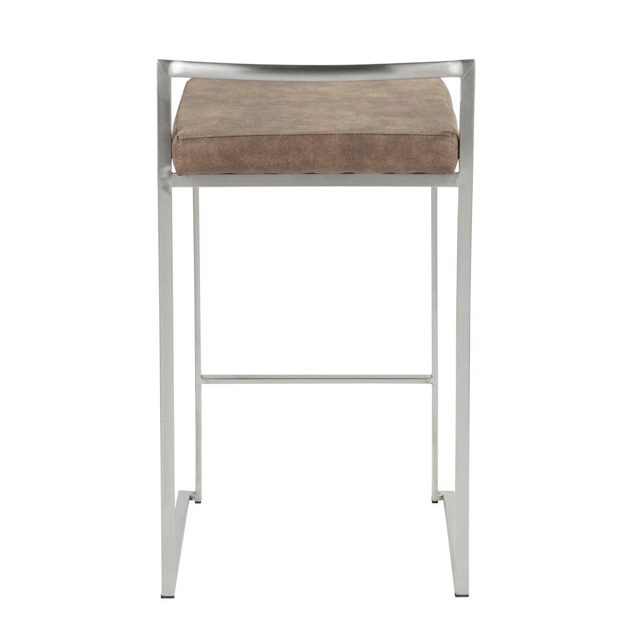 LumiSource Fuji Counter Stool Set/2 | Stainless Steel and Brown Cowboy Fabric | Kitchen Island & Dining Room Seating | Model B26-FUJIFBN2