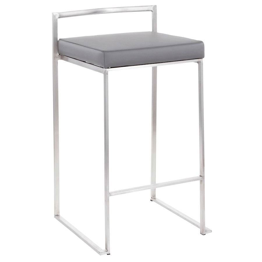 LumiSource Fuji Counter Stool Set/2 | Brushed Steel and Grey PU | Kitchen Island & Dining Room Seating | Model B26-FUJIGY2