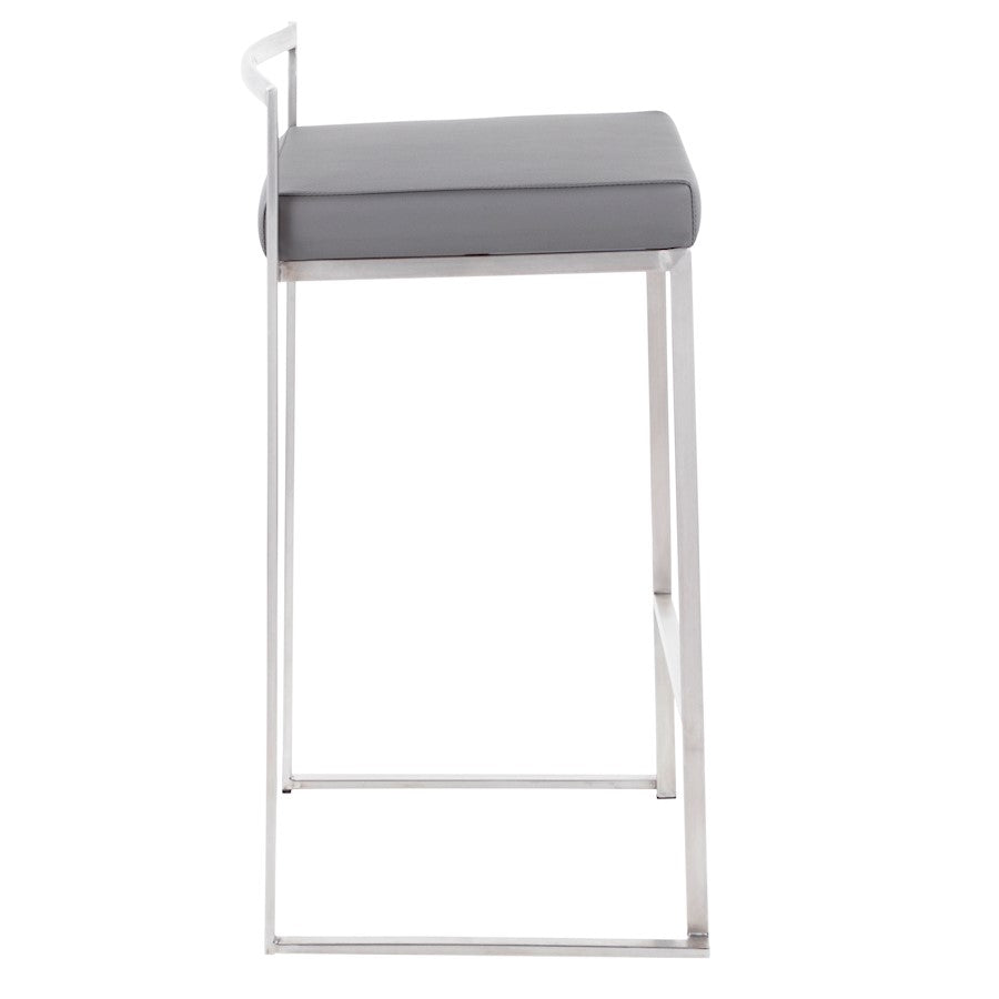 LumiSource Fuji Counter Stool Set/2 | Brushed Steel and Grey PU | Kitchen Island & Dining Room Seating | Model B26-FUJIGY2