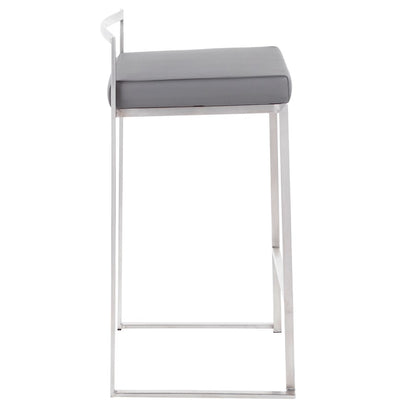 LumiSource Fuji Counter Stool Set/2 | Brushed Steel and Grey PU | Kitchen Island & Dining Room Seating | Model B26-FUJIGY2