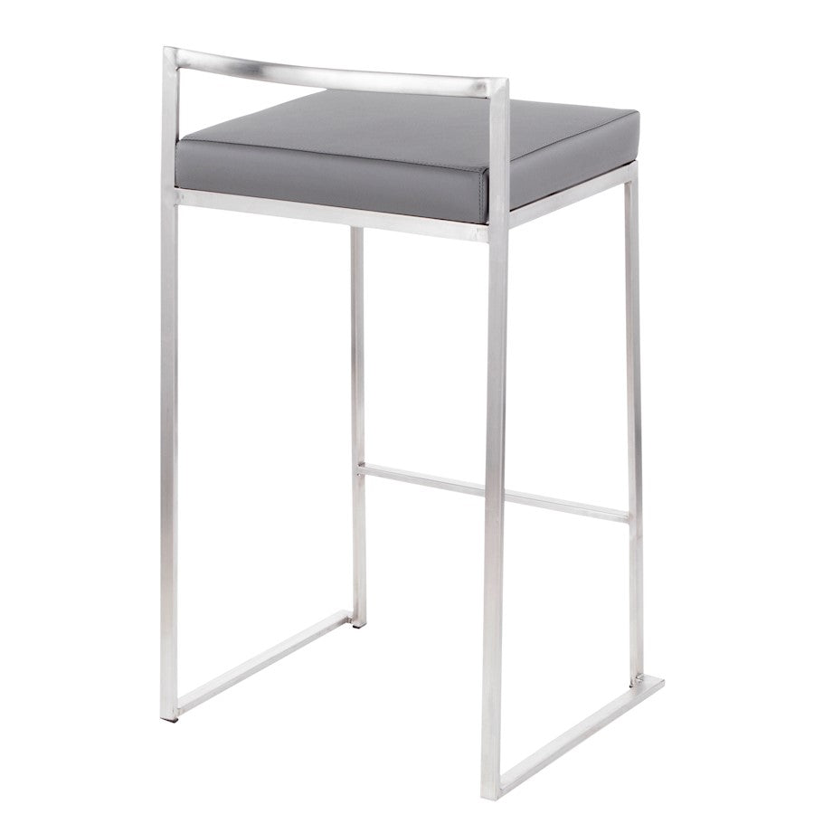 LumiSource Fuji Counter Stool Set/2 | Brushed Steel and Grey PU | Kitchen Island & Dining Room Seating | Model B26-FUJIGY2