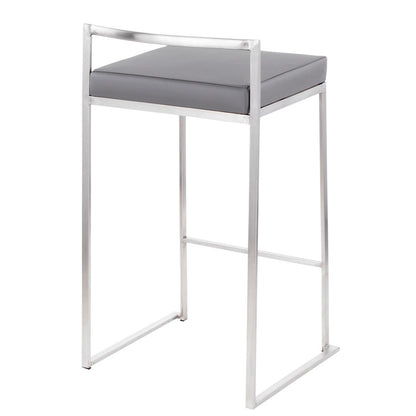 LumiSource Fuji Counter Stool Set/2 | Brushed Steel and Grey PU | Kitchen Island & Dining Room Seating | Model B26-FUJIGY2