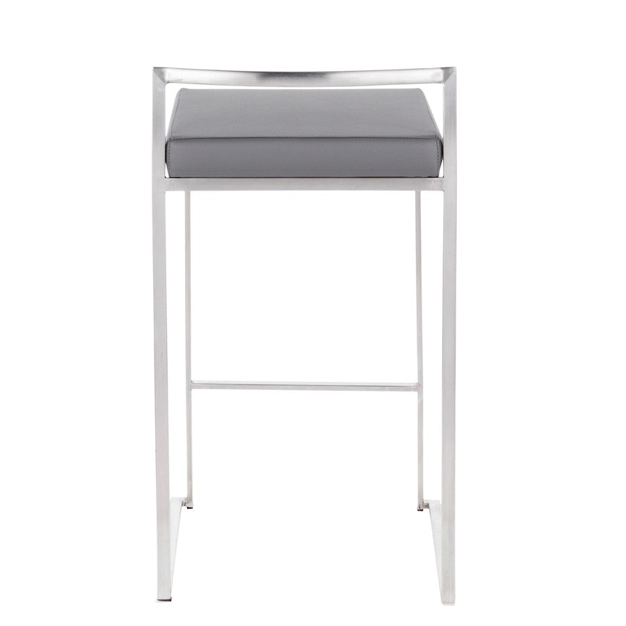 LumiSource Fuji Counter Stool Set/2 | Brushed Steel and Grey PU | Kitchen Island & Dining Room Seating | Model B26-FUJIGY2