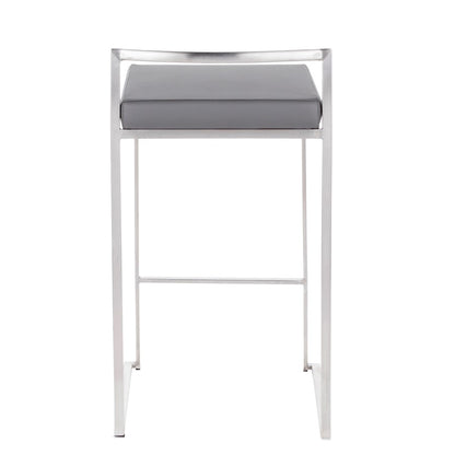 LumiSource Fuji Counter Stool Set/2 | Brushed Steel and Grey PU | Kitchen Island & Dining Room Seating | Model B26-FUJIGY2