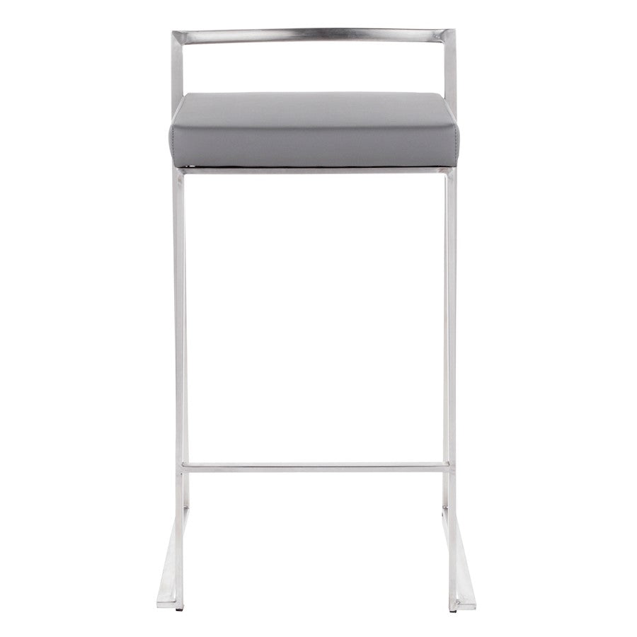 LumiSource Fuji Counter Stool Set/2 | Brushed Steel and Grey PU | Kitchen Island & Dining Room Seating | Model B26-FUJIGY2