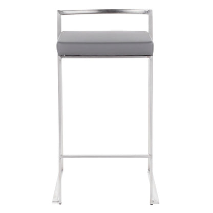 LumiSource Fuji Counter Stool Set/2 | Brushed Steel and Grey PU | Kitchen Island & Dining Room Seating | Model B26-FUJIGY2