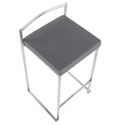 LumiSource Fuji Counter Stool Set/2 | Brushed Steel and Grey PU | Kitchen Island & Dining Room Seating | Model B26-FUJIGY2