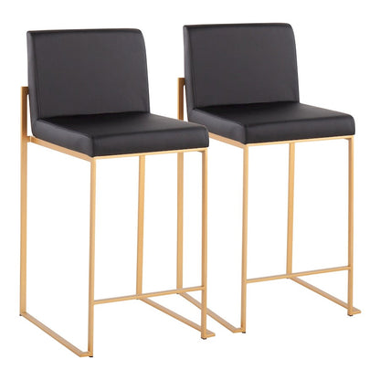 LumiSource Fuji High Back Counter Stool Set of 2 | Gold Steel and Black PU Leather | Kitchen Island & Bar Seating | Model B26-FUJIHBAUBK2