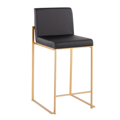 LumiSource Fuji High Back Counter Stool Set of 2 | Gold Steel and Black PU Leather | Kitchen Island & Bar Seating | Model B26-FUJIHBAUBK2