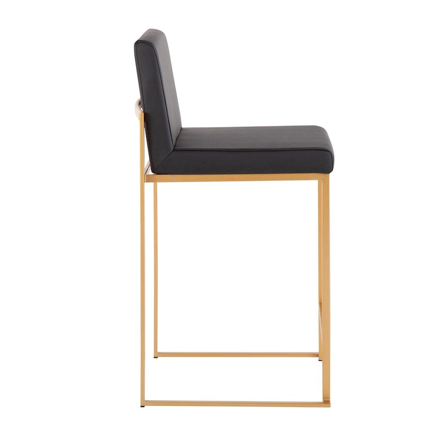 LumiSource Fuji High Back Counter Stool Set of 2 | Gold Steel and Black PU Leather | Kitchen Island & Bar Seating | Model B26-FUJIHBAUBK2