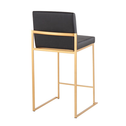 LumiSource Fuji High Back Counter Stool Set of 2 | Gold Steel and Black PU Leather | Kitchen Island & Bar Seating | Model B26-FUJIHBAUBK2