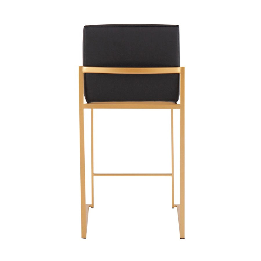 LumiSource Fuji High Back Counter Stool Set of 2 | Gold Steel and Black PU Leather | Kitchen Island & Bar Seating | Model B26-FUJIHBAUBK2