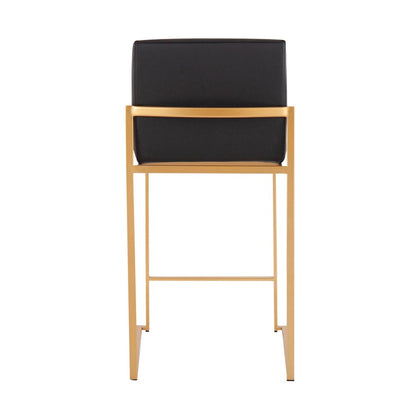 LumiSource Fuji High Back Counter Stool Set of 2 | Gold Steel and Black PU Leather | Kitchen Island & Bar Seating | Model B26-FUJIHBAUBK2