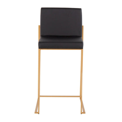 LumiSource Fuji High Back Counter Stool Set of 2 | Gold Steel and Black PU Leather | Kitchen Island & Bar Seating | Model B26-FUJIHBAUBK2