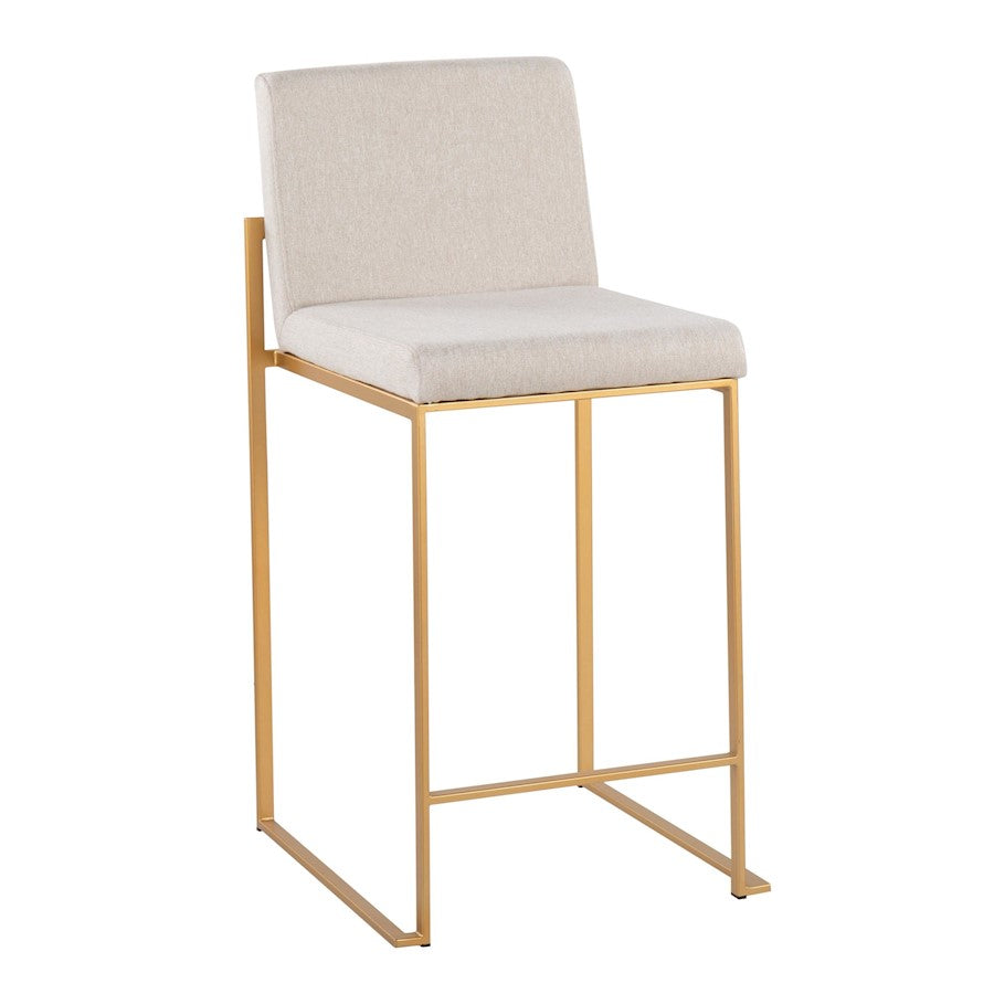 LumiSource Fuji High Back Counter Stool Set of 2 | Gold Steel and Beige Fabric | Kitchen Island & Bar Seating | Model B26-FUJIHBAUFBG2