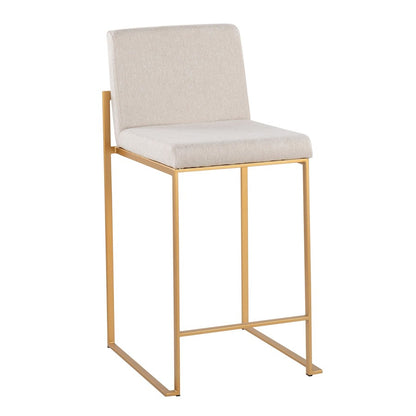 LumiSource Fuji High Back Counter Stool Set of 2 | Gold Steel and Beige Fabric | Kitchen Island & Bar Seating | Model B26-FUJIHBAUFBG2