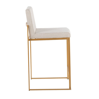 LumiSource Fuji High Back Counter Stool Set of 2 | Gold Steel and Beige Fabric | Kitchen Island & Bar Seating | Model B26-FUJIHBAUFBG2