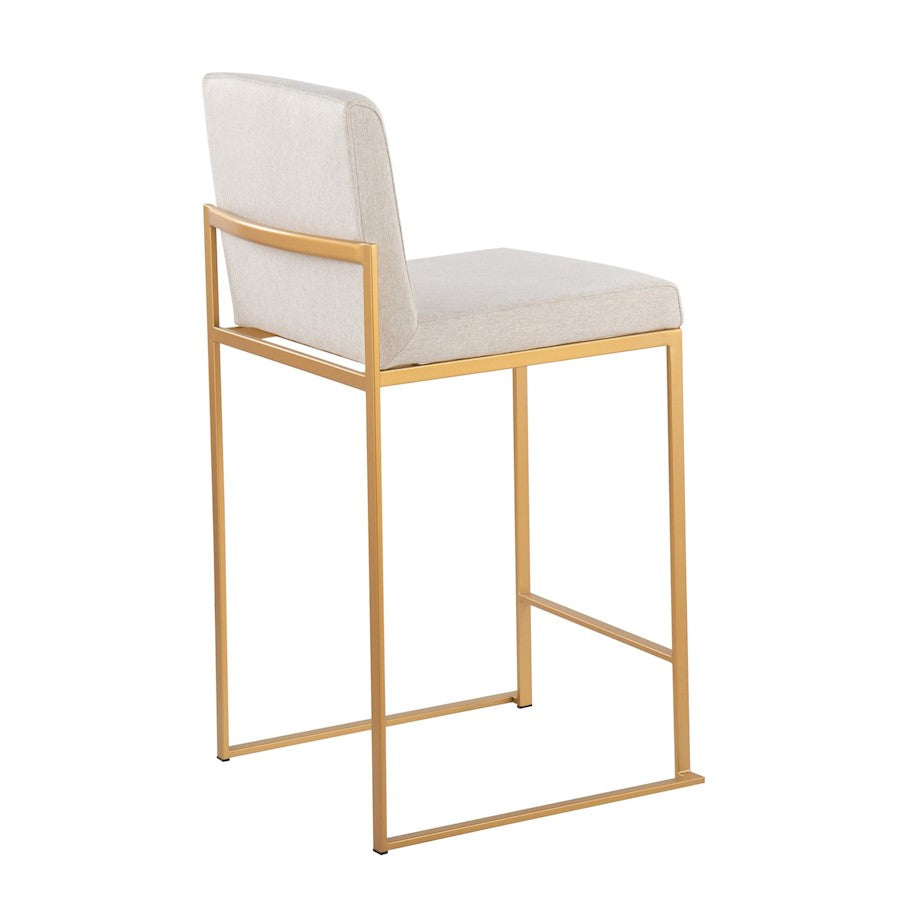 LumiSource Fuji High Back Counter Stool Set of 2 | Gold Steel and Beige Fabric | Kitchen Island & Bar Seating | Model B26-FUJIHBAUFBG2