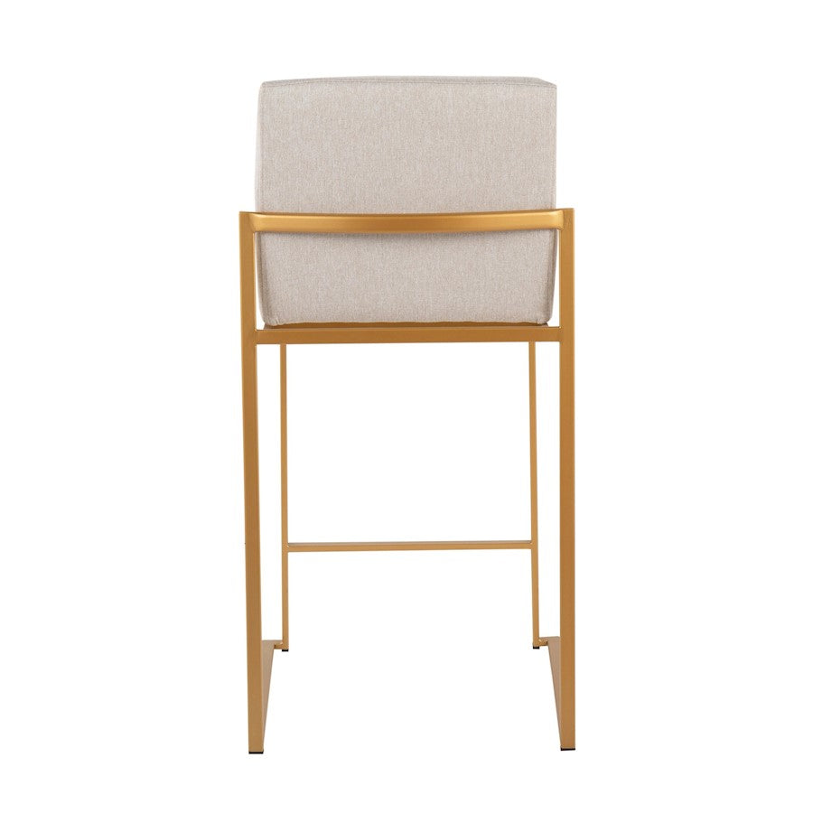 LumiSource Fuji High Back Counter Stool Set of 2 | Gold Steel and Beige Fabric | Kitchen Island & Bar Seating | Model B26-FUJIHBAUFBG2