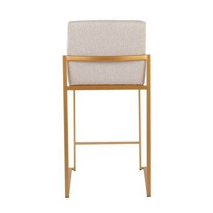 LumiSource Fuji High Back Counter Stool Set of 2 | Gold Steel and Beige Fabric | Kitchen Island & Bar Seating | Model B26-FUJIHBAUFBG2