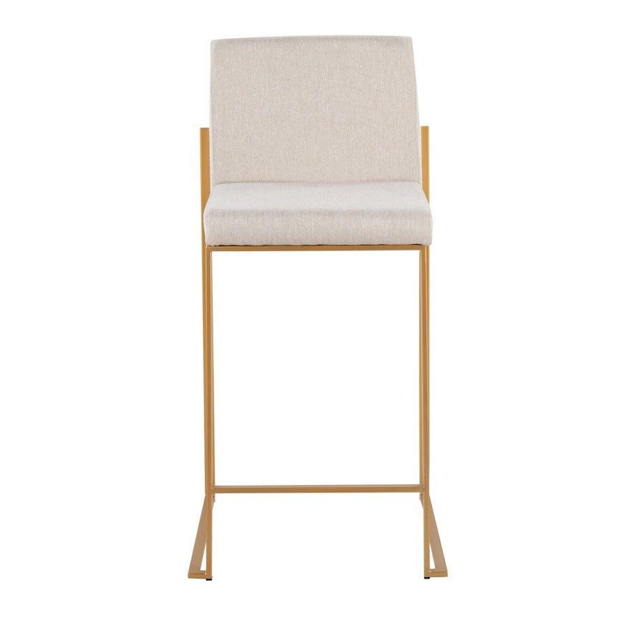 LumiSource Fuji High Back Counter Stool Set of 2 | Gold Steel and Beige Fabric | Kitchen Island & Bar Seating | Model B26-FUJIHBAUFBG2