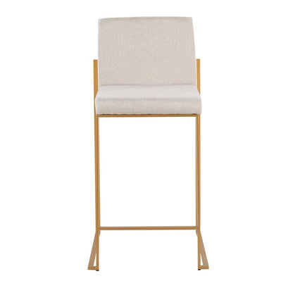 LumiSource Fuji High Back Counter Stool Set of 2 | Gold Steel and Beige Fabric | Kitchen Island & Bar Seating | Model B26-FUJIHBAUFBG2
