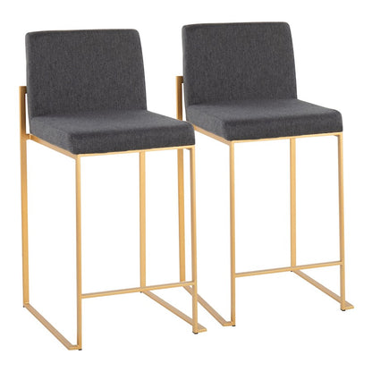 LumiSource Fuji High Back Counter Stool Set of 2 | Gold Steel and Charcoal Fabric | Kitchen Island & Bar Seating | Model B26-FUJIHBAUFCHAR2
