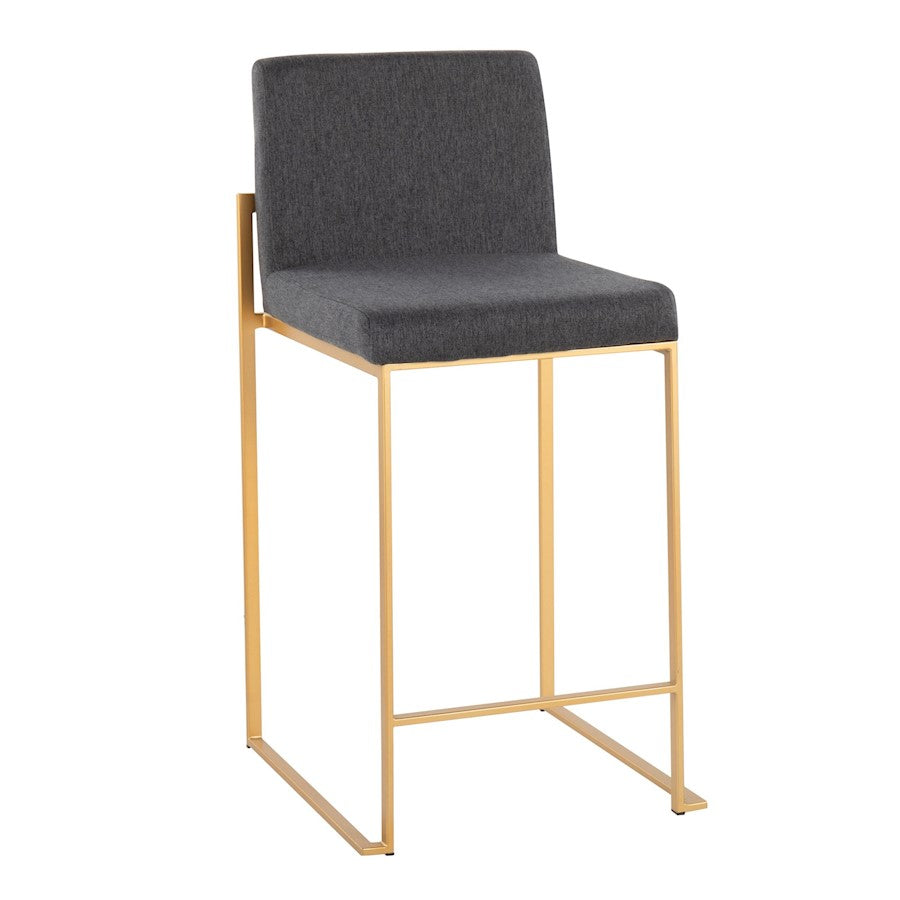 LumiSource Fuji High Back Counter Stool Set of 2 | Gold Steel and Charcoal Fabric | Kitchen Island & Bar Seating | Model B26-FUJIHBAUFCHAR2