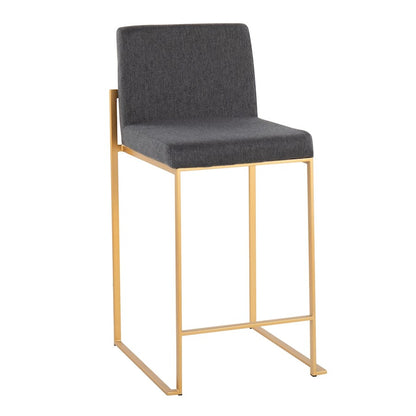 LumiSource Fuji High Back Counter Stool Set of 2 | Gold Steel and Charcoal Fabric | Kitchen Island & Bar Seating | Model B26-FUJIHBAUFCHAR2