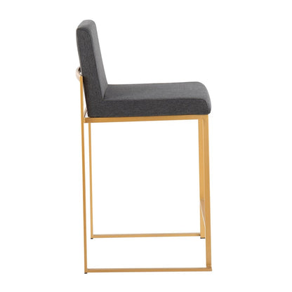 LumiSource Fuji High Back Counter Stool Set of 2 | Gold Steel and Charcoal Fabric | Kitchen Island & Bar Seating | Model B26-FUJIHBAUFCHAR2