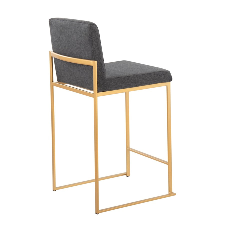 LumiSource Fuji High Back Counter Stool Set of 2 | Gold Steel and Charcoal Fabric | Kitchen Island & Bar Seating | Model B26-FUJIHBAUFCHAR2