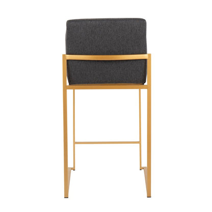 LumiSource Fuji High Back Counter Stool Set of 2 | Gold Steel and Charcoal Fabric | Kitchen Island & Bar Seating | Model B26-FUJIHBAUFCHAR2
