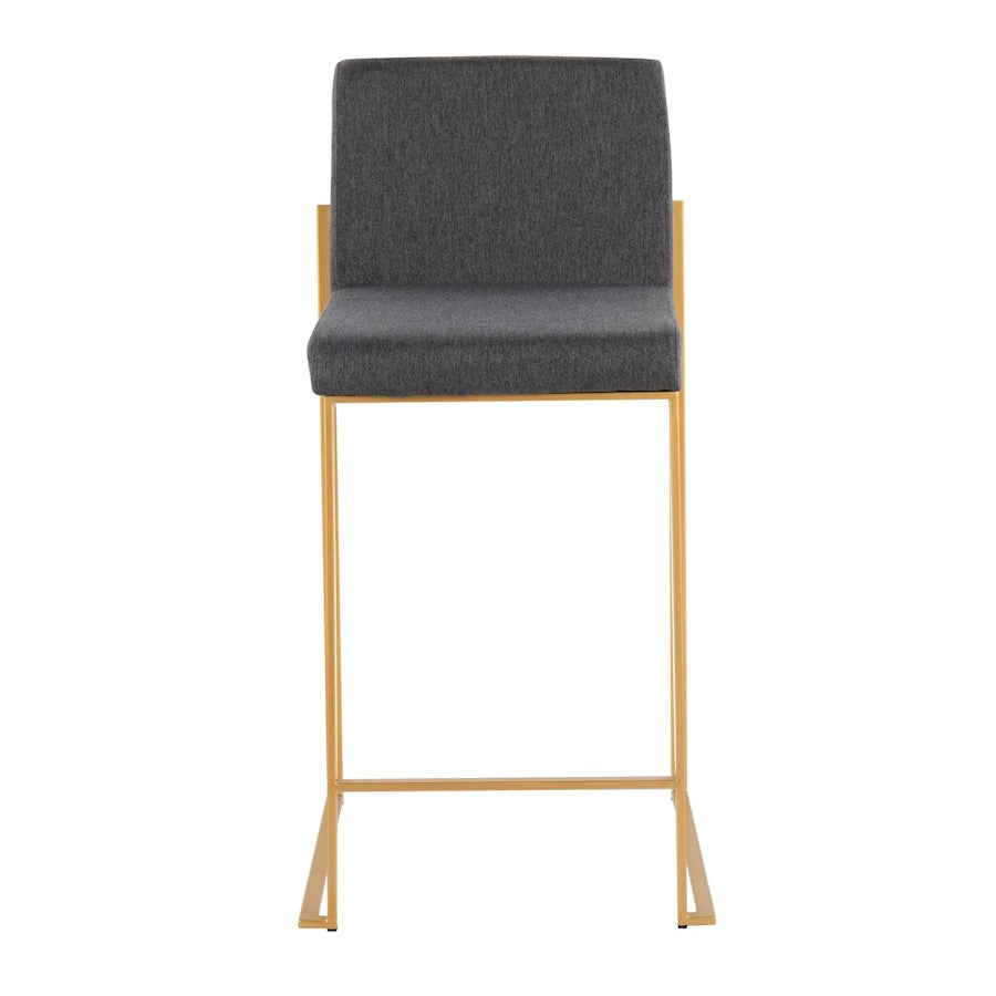 LumiSource Fuji High Back Counter Stool Set of 2 | Gold Steel and Charcoal Fabric | Kitchen Island & Bar Seating | Model B26-FUJIHBAUFCHAR2